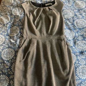 Black and white faux tweed pleat neck dress